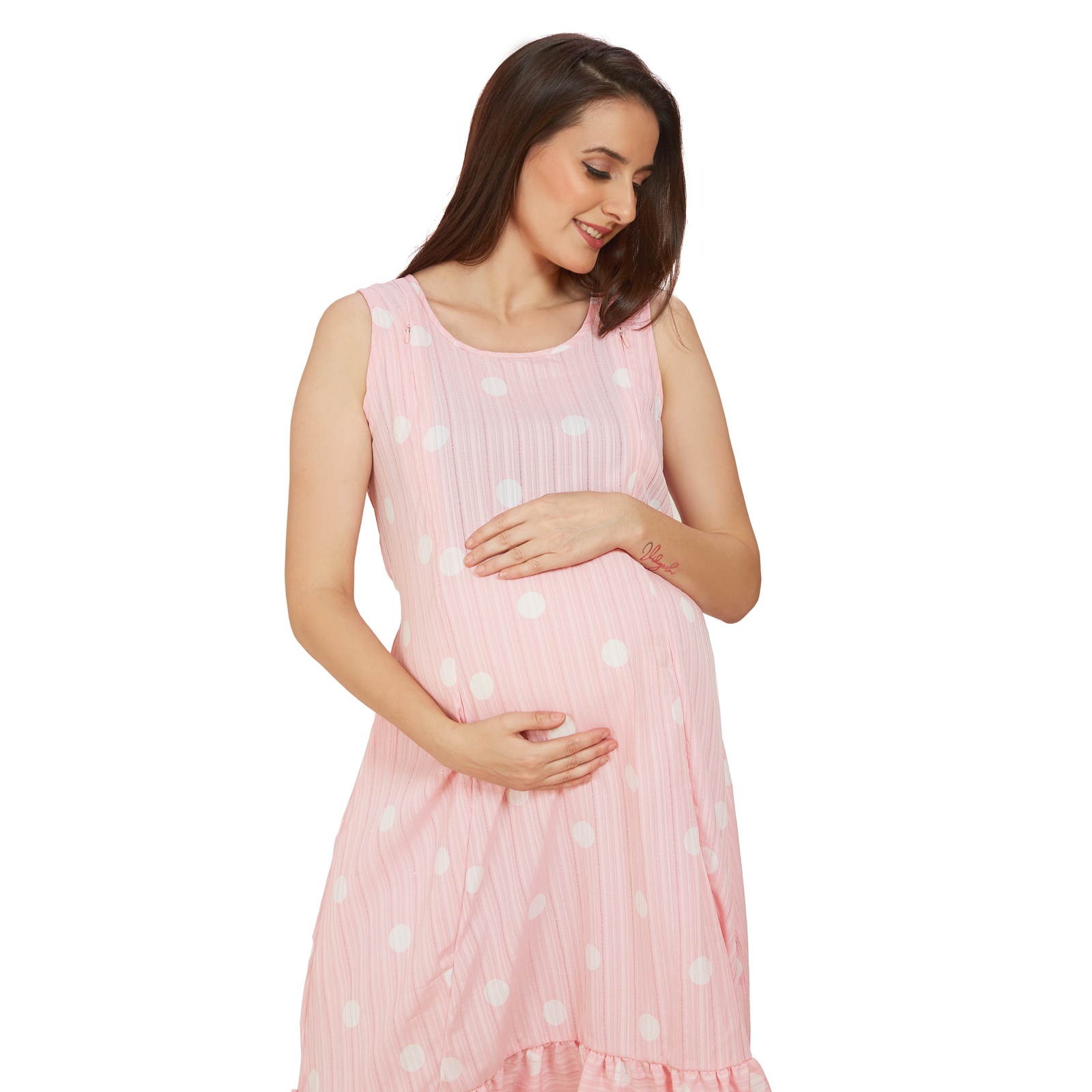 Pink Classic Solid Maternity Dress - Pink - Image 3