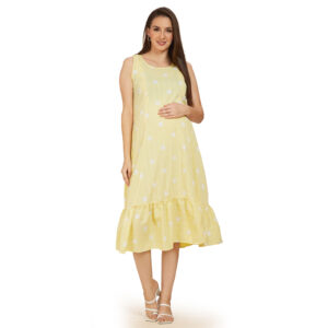 Yellow Classic Solid Maternity Dress - Yellow