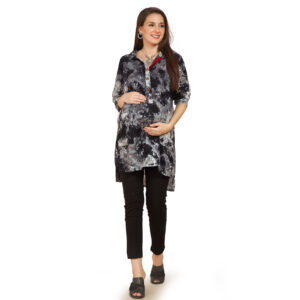 Black White Rayon Maternity Shirt - Black