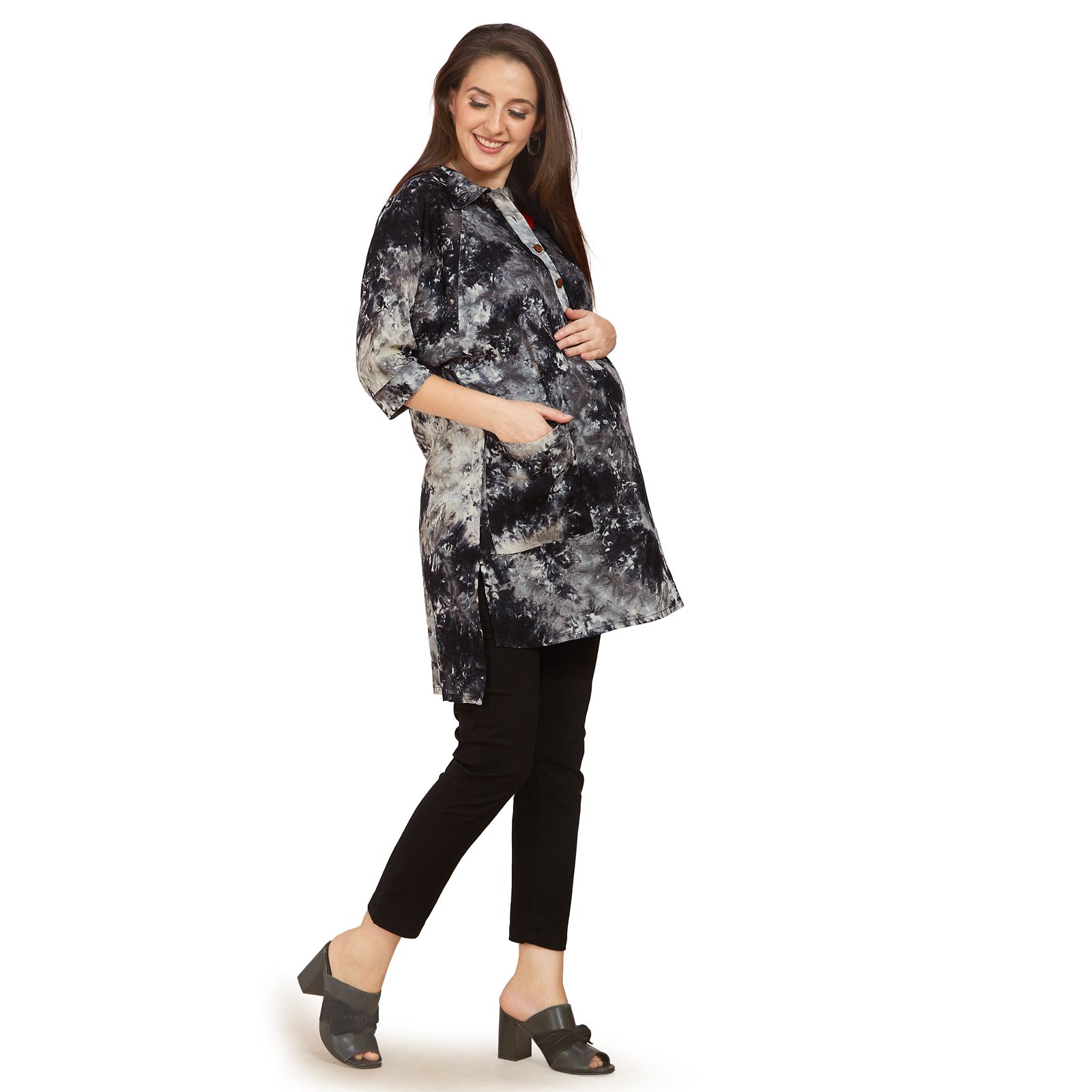 Black White Rayon Maternity Shirt - Black - Image 2