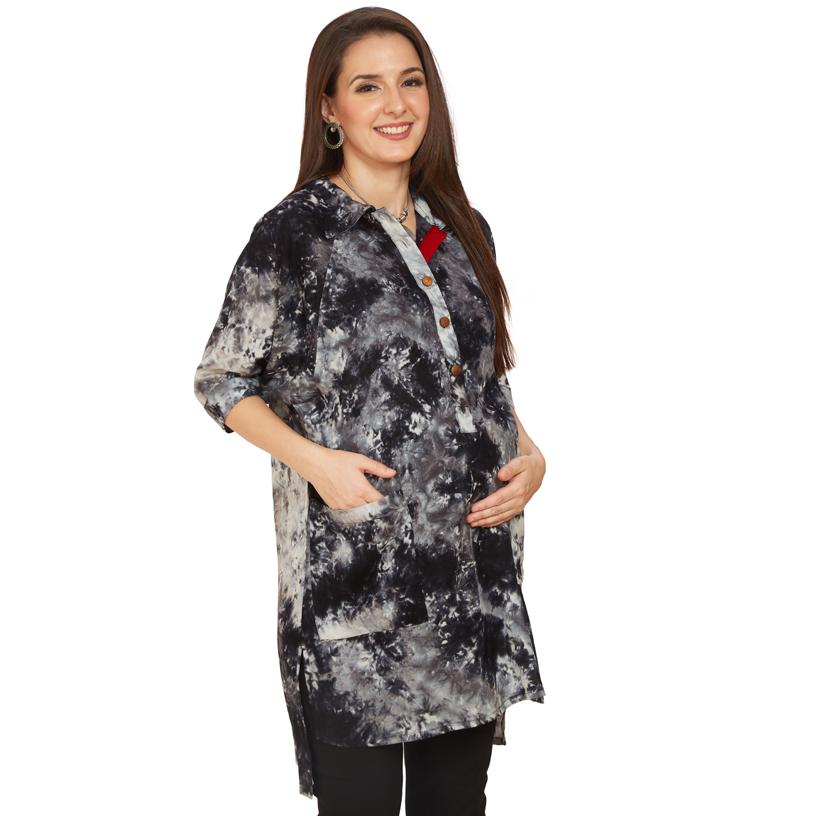 Black White Rayon Maternity Shirt - Black - Image 3