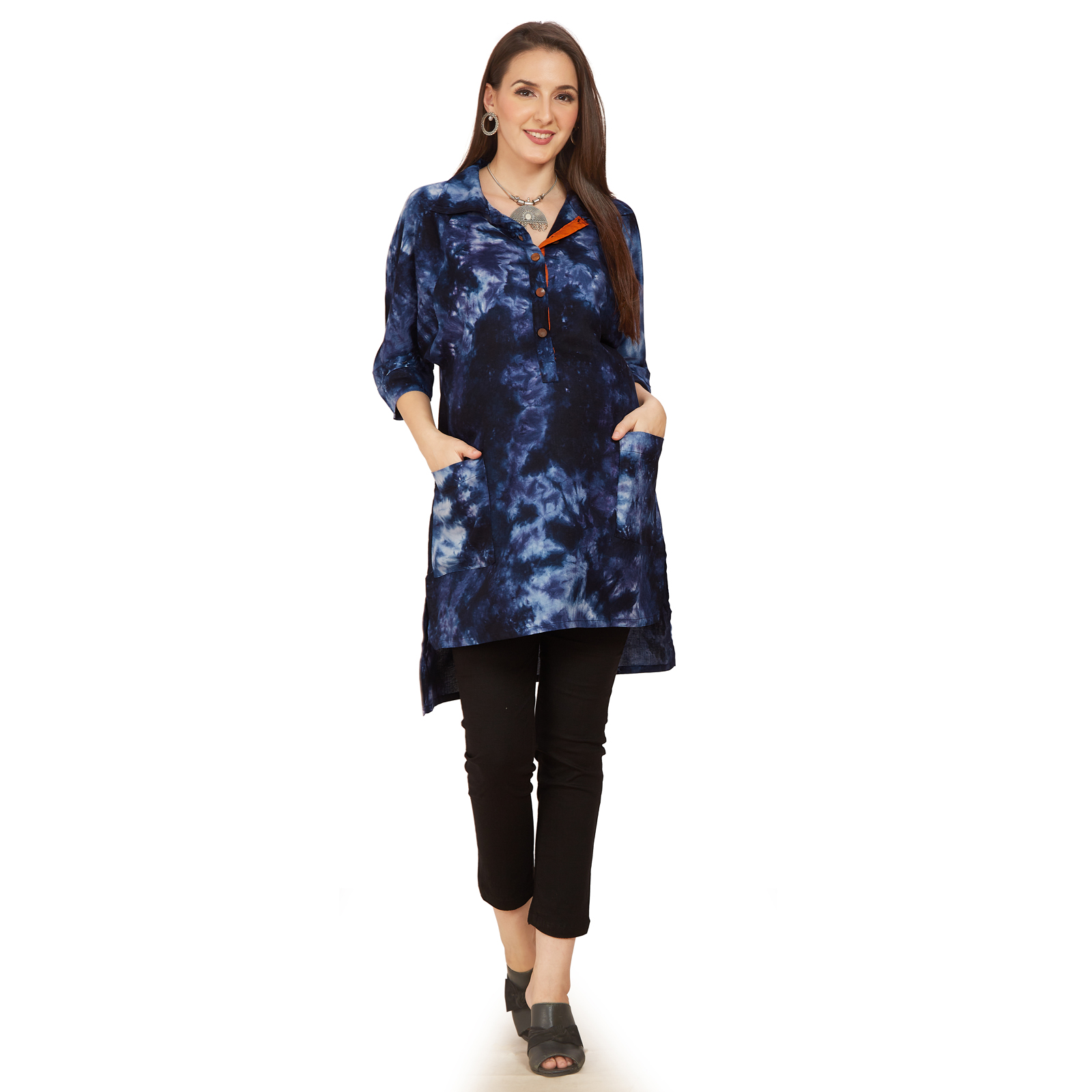Indigo Blue Rayon Maternity Shirt - Blue