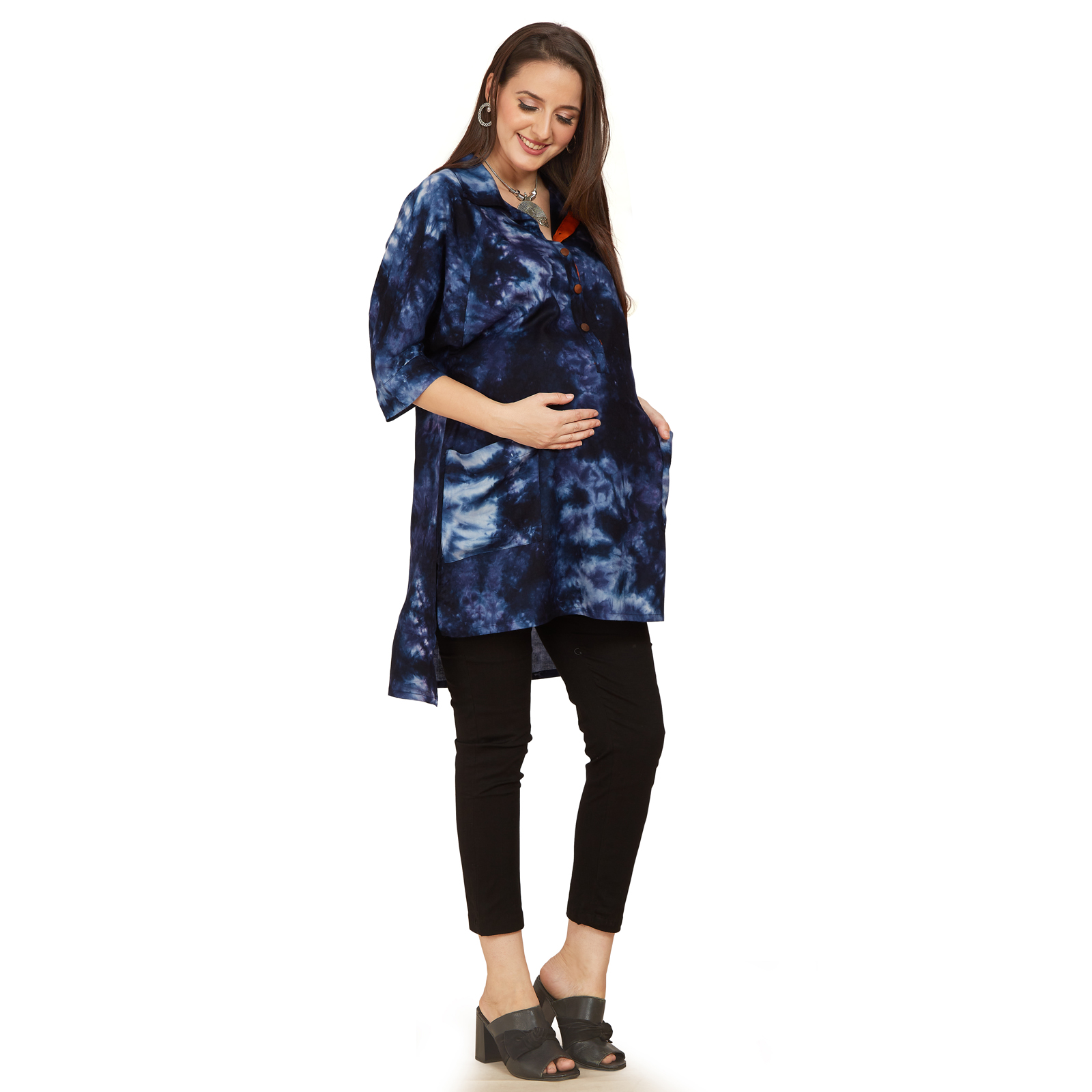 Indigo Blue Rayon Maternity Shirt - Blue - Image 2