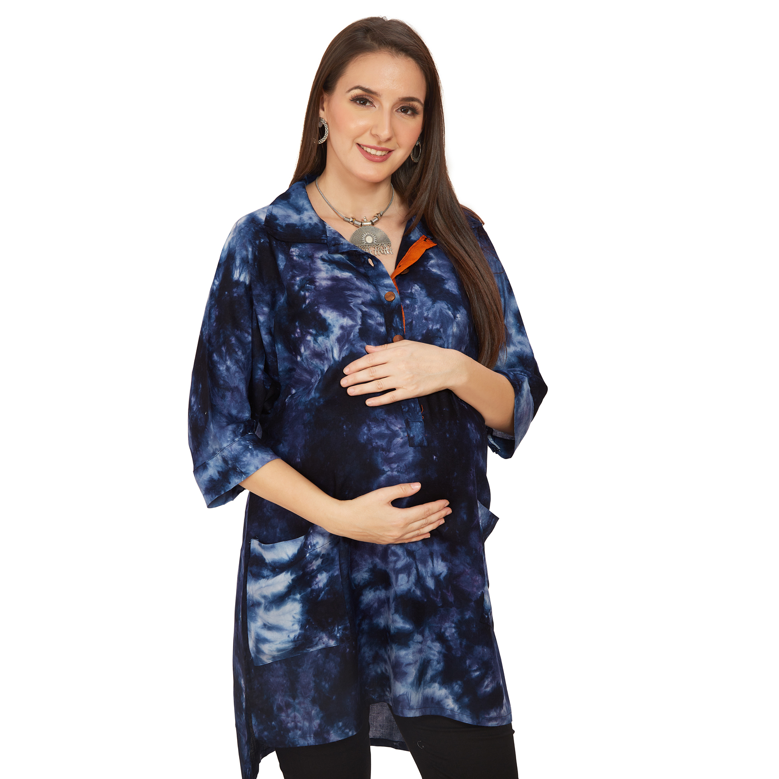 Indigo Blue Rayon Maternity Shirt - Blue - Image 3