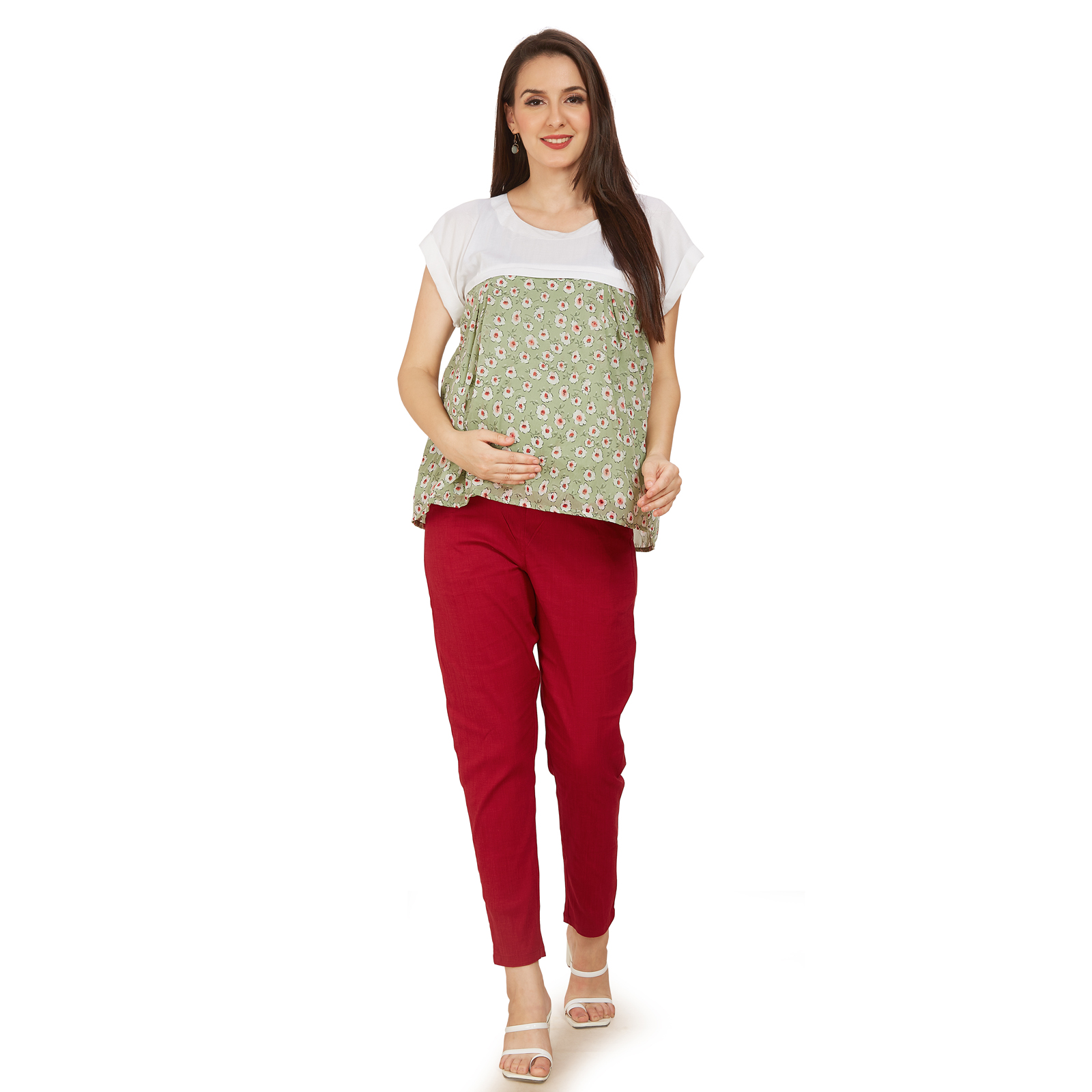 Green Rayon Georgette Maternity Top - Green