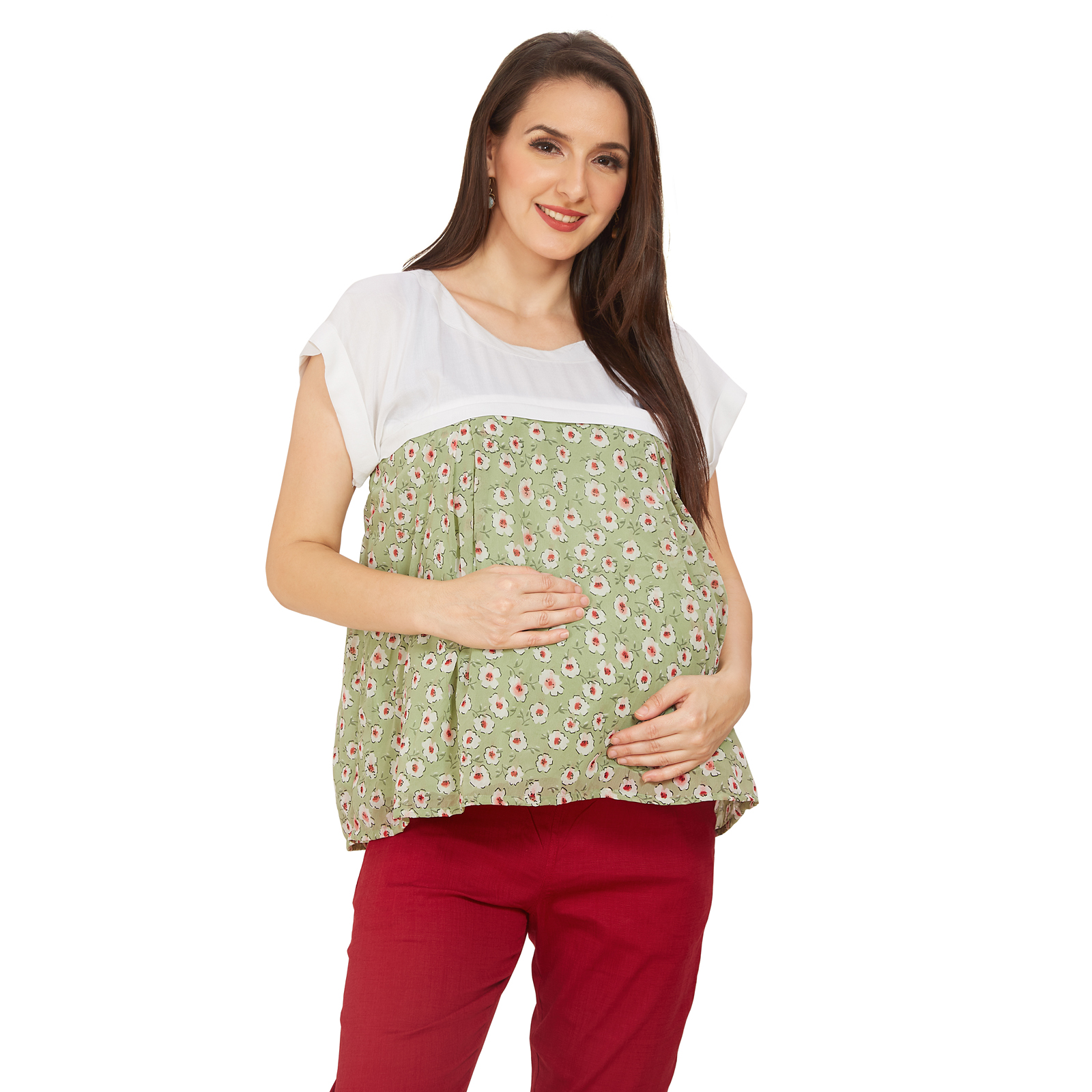 Green Rayon Georgette Maternity Top - Green - Image 2