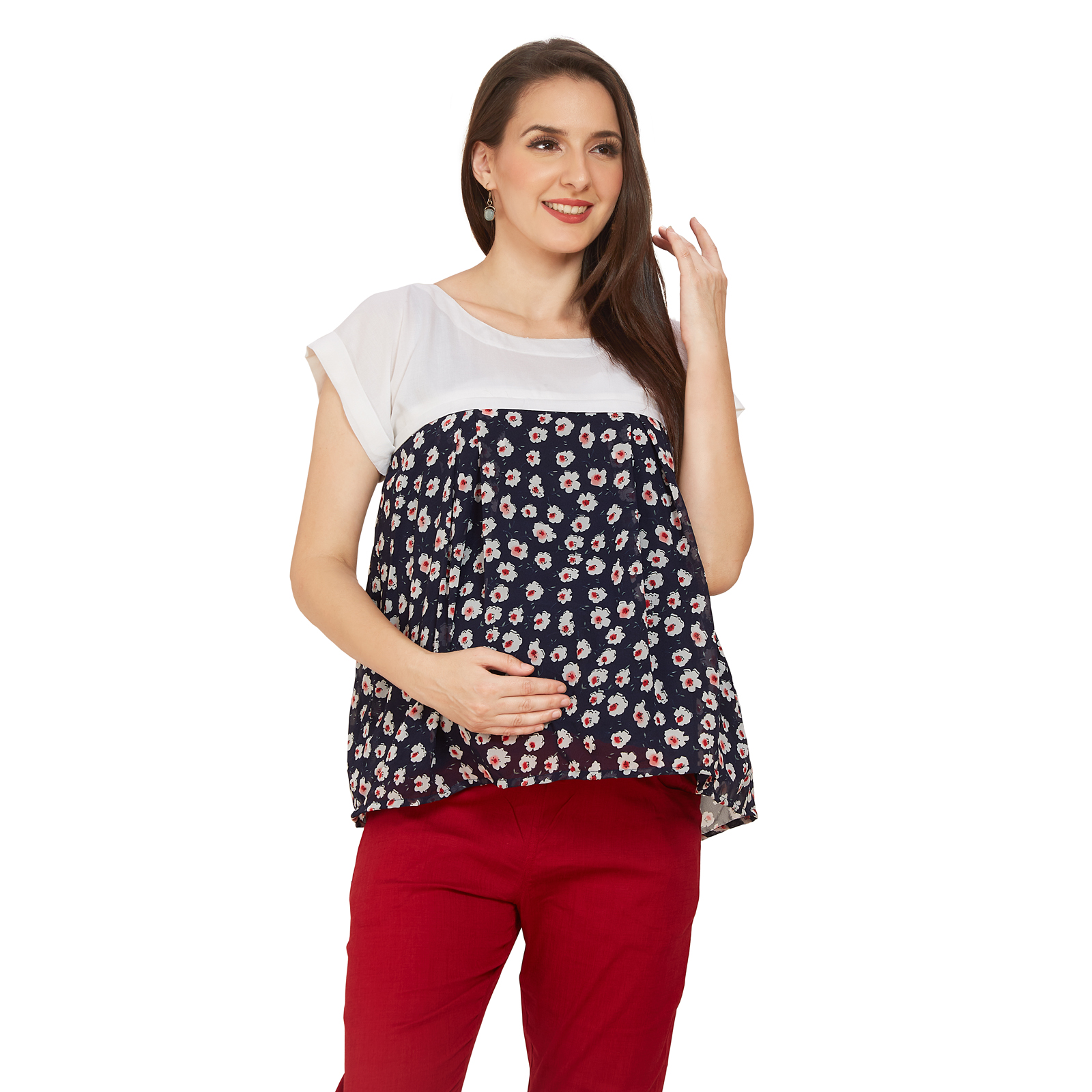 Navy Blue Rayon Maternity Top - Blue - Image 2