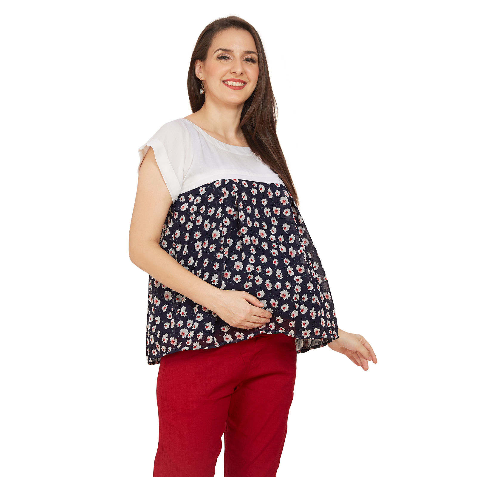 Navy Blue Rayon Maternity Top - Blue - Image 3