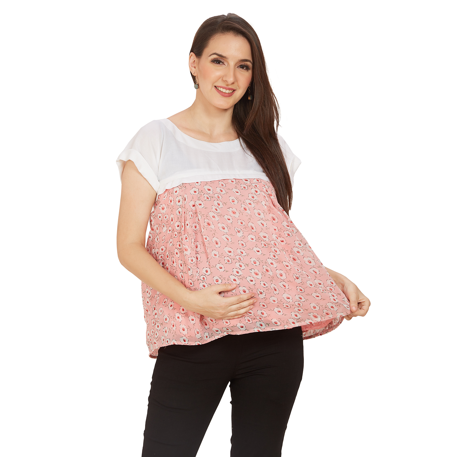 Pink Rayon Georgette Maternity Top - Pink - Image 2
