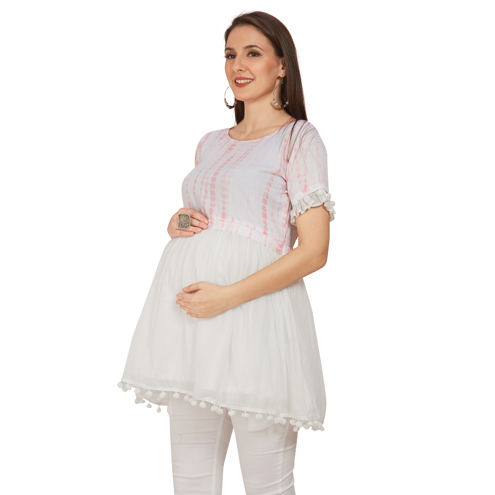 Pink Empire Tiedye Maternity Dress - Pink - Image 3