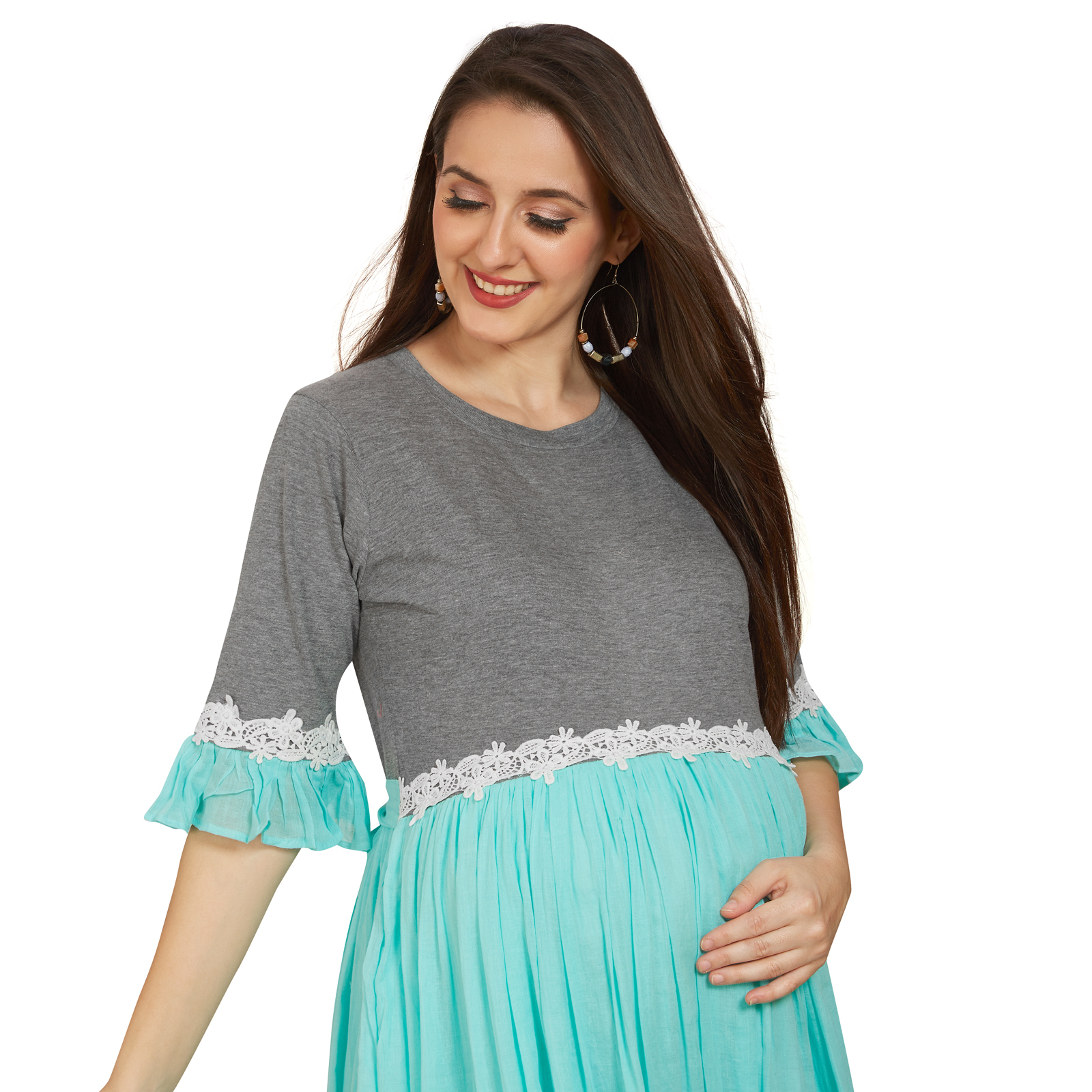 Sea Green Cotton Maternity Dress - Green - Image 3