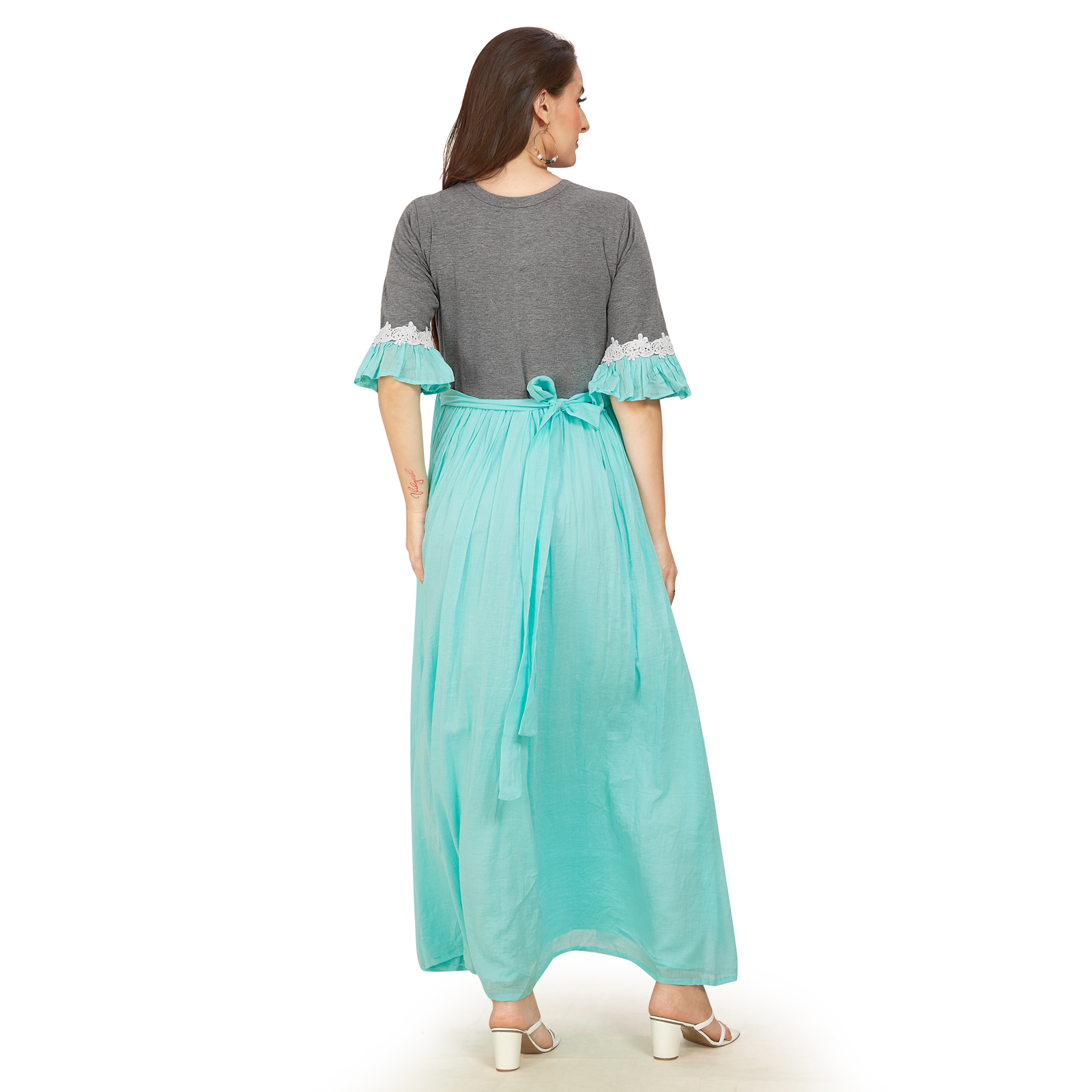 Sea Green Cotton Maternity Dress - Green - Image 5