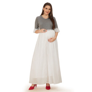 White Cotton Malmal Maternity Dress - White