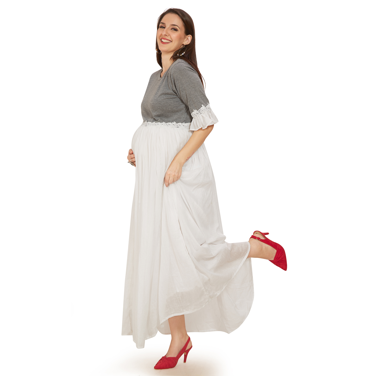 White Cotton Malmal Maternity Dress - White - Image 2