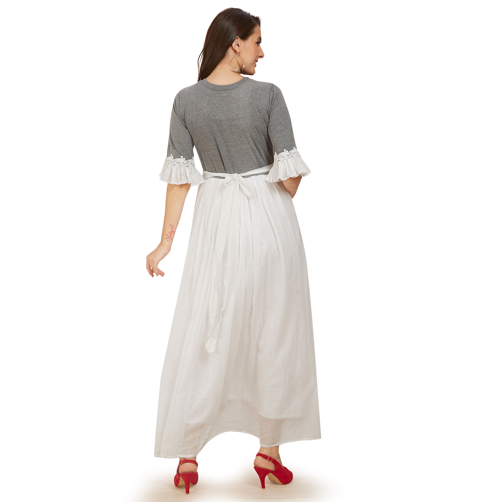 White Cotton Malmal Maternity Dress - White - Image 5