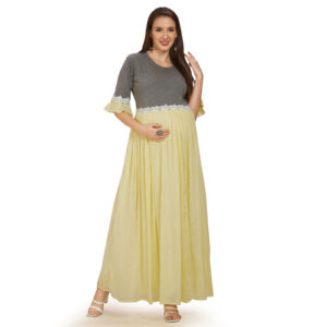 Yellow Cotton Malmal Maternity Dress - Yellow