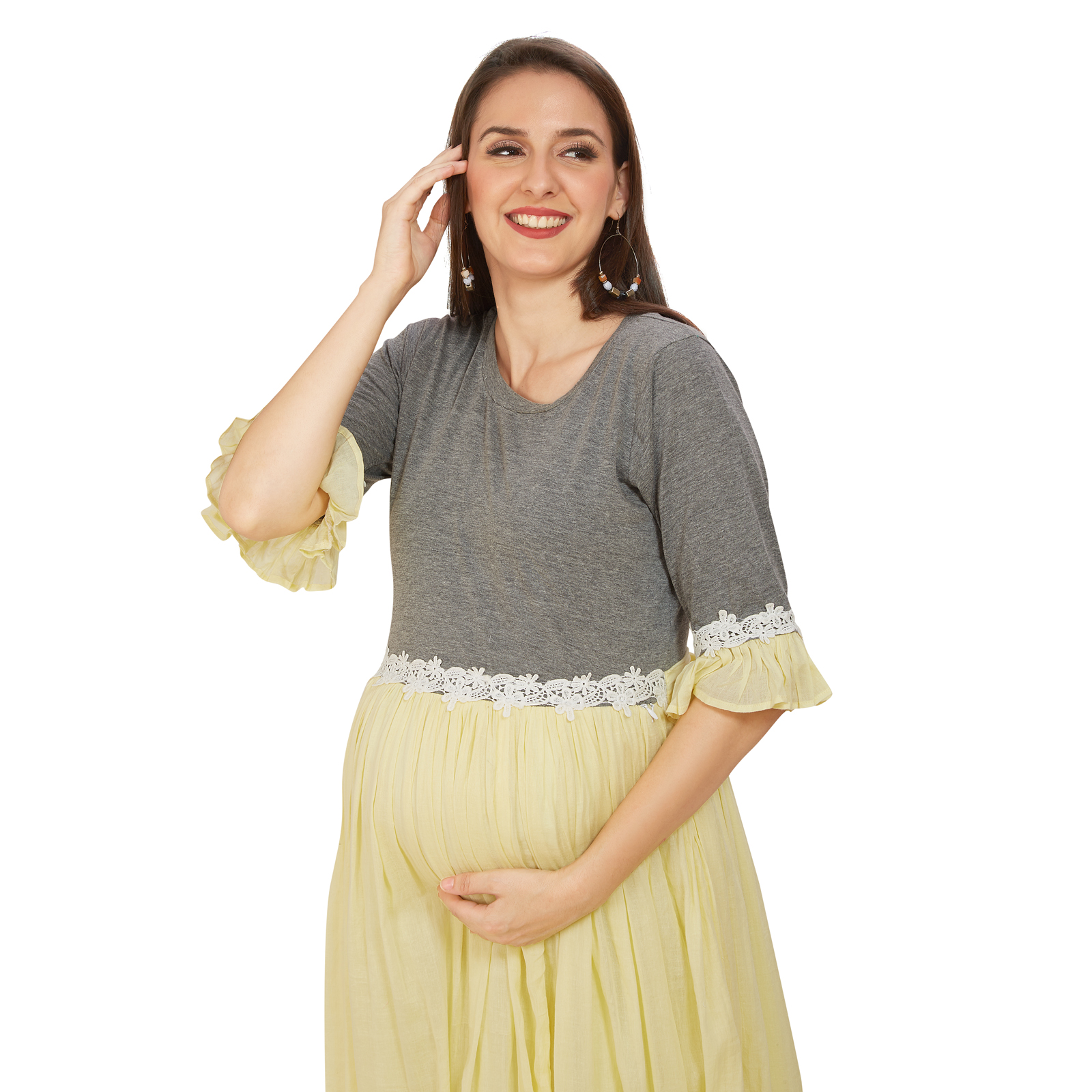 Yellow Cotton Malmal Maternity Dress - Yellow - Image 3