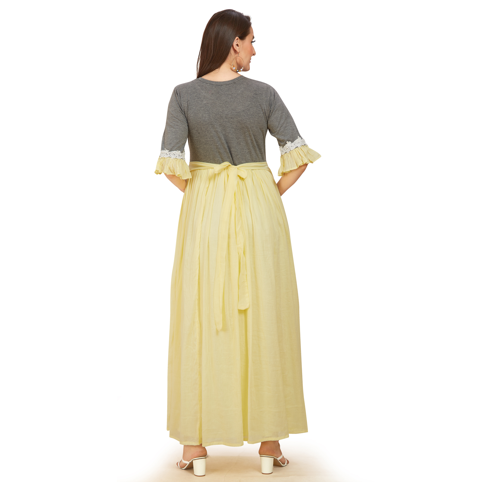 Yellow Cotton Malmal Maternity Dress - Yellow - Image 5