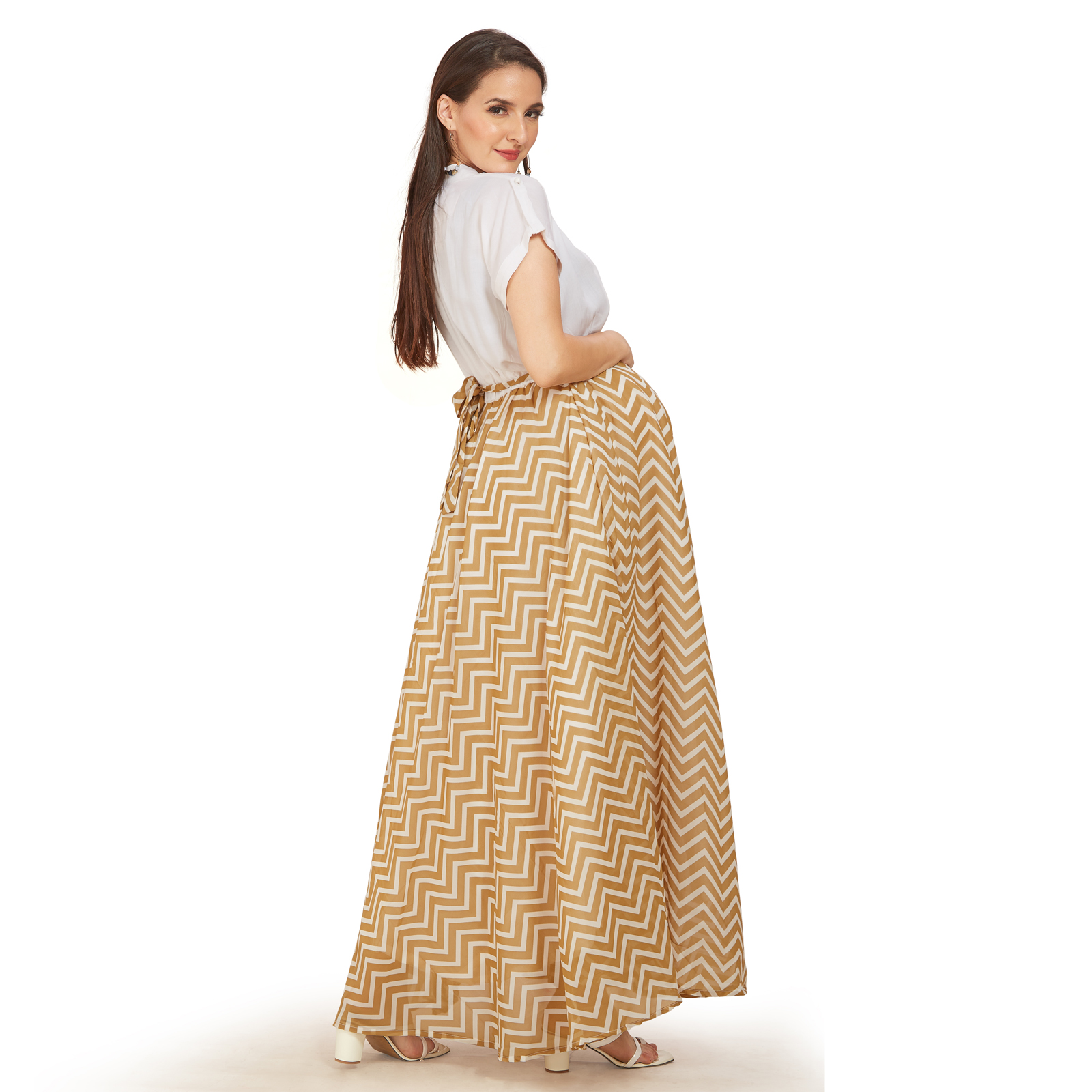 Beige Rayon Georgette Maternity Dress - Red - Image 2