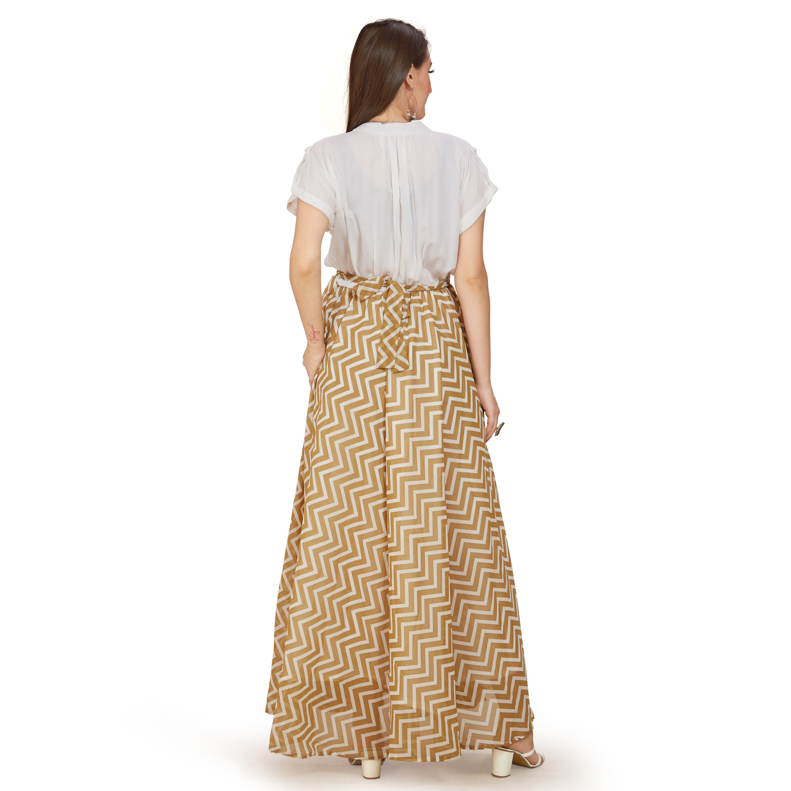Beige Rayon Georgette Maternity Dress - Red - Image 5
