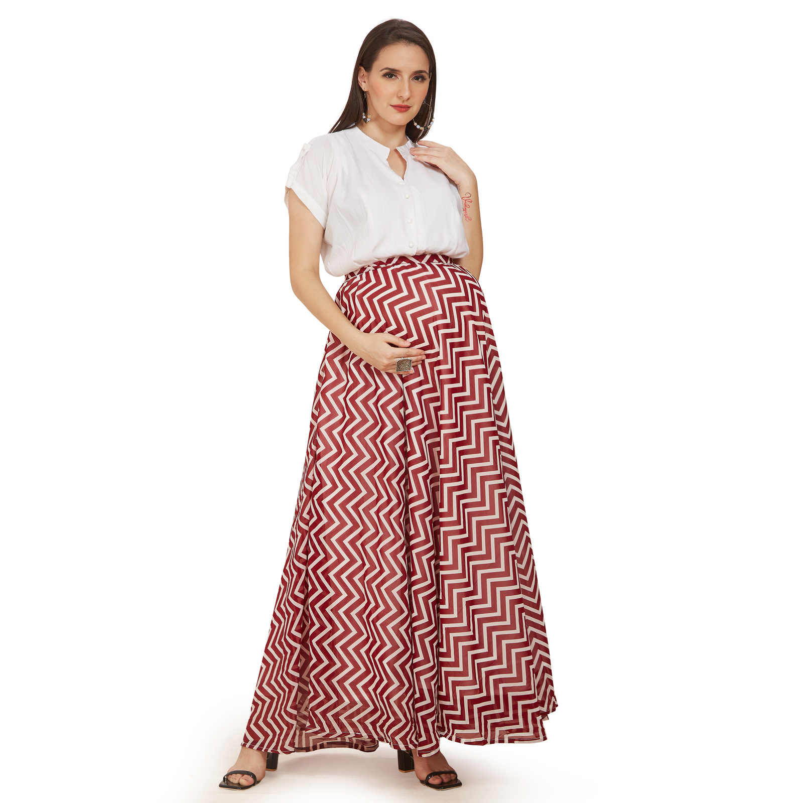 Maroon Rayon Georgette Maternity Dress - Red