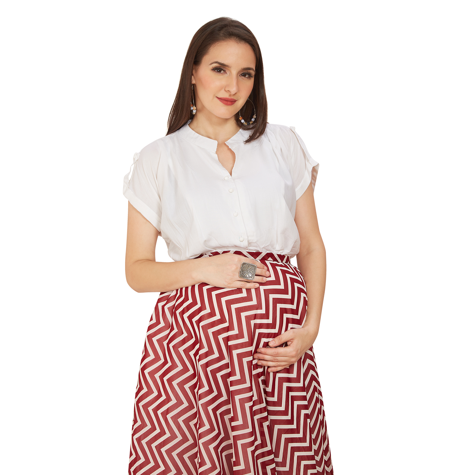 Maroon Rayon Georgette Maternity Dress - Red - Image 3