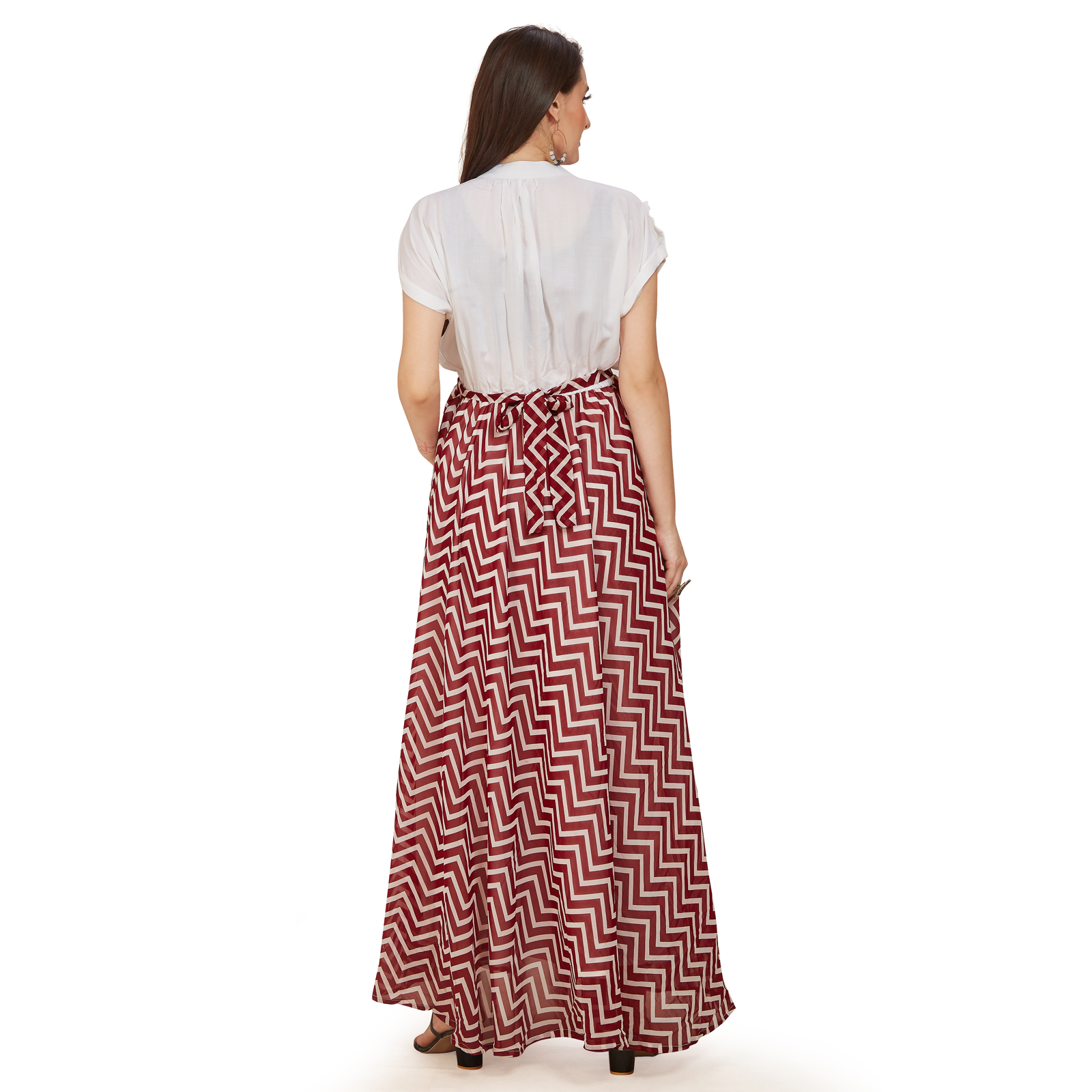 Maroon Rayon Georgette Maternity Dress - Red - Image 5