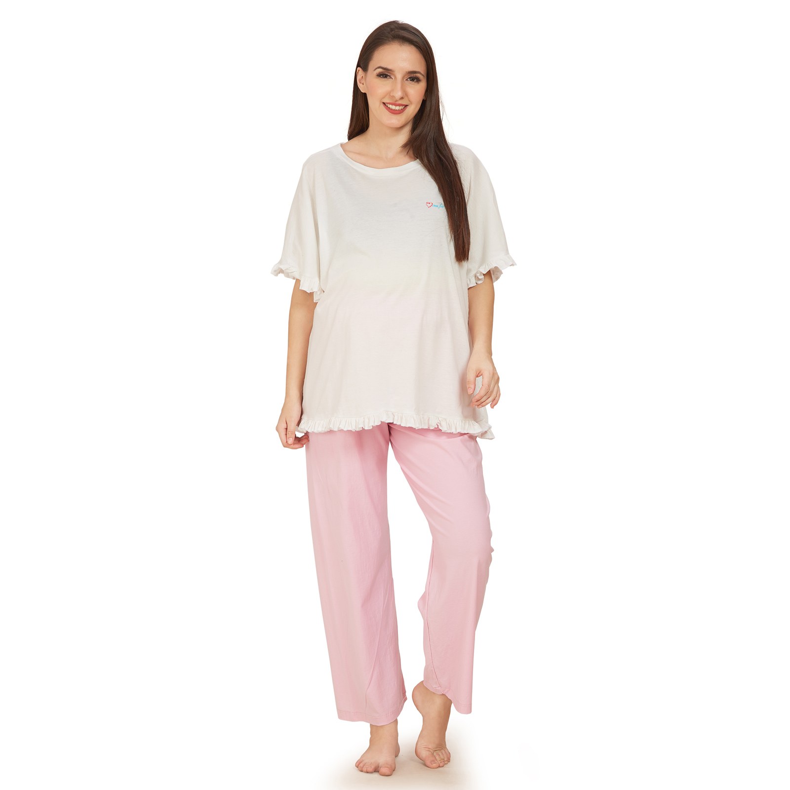 Cream Pink Cotton Maternity Top - Pink