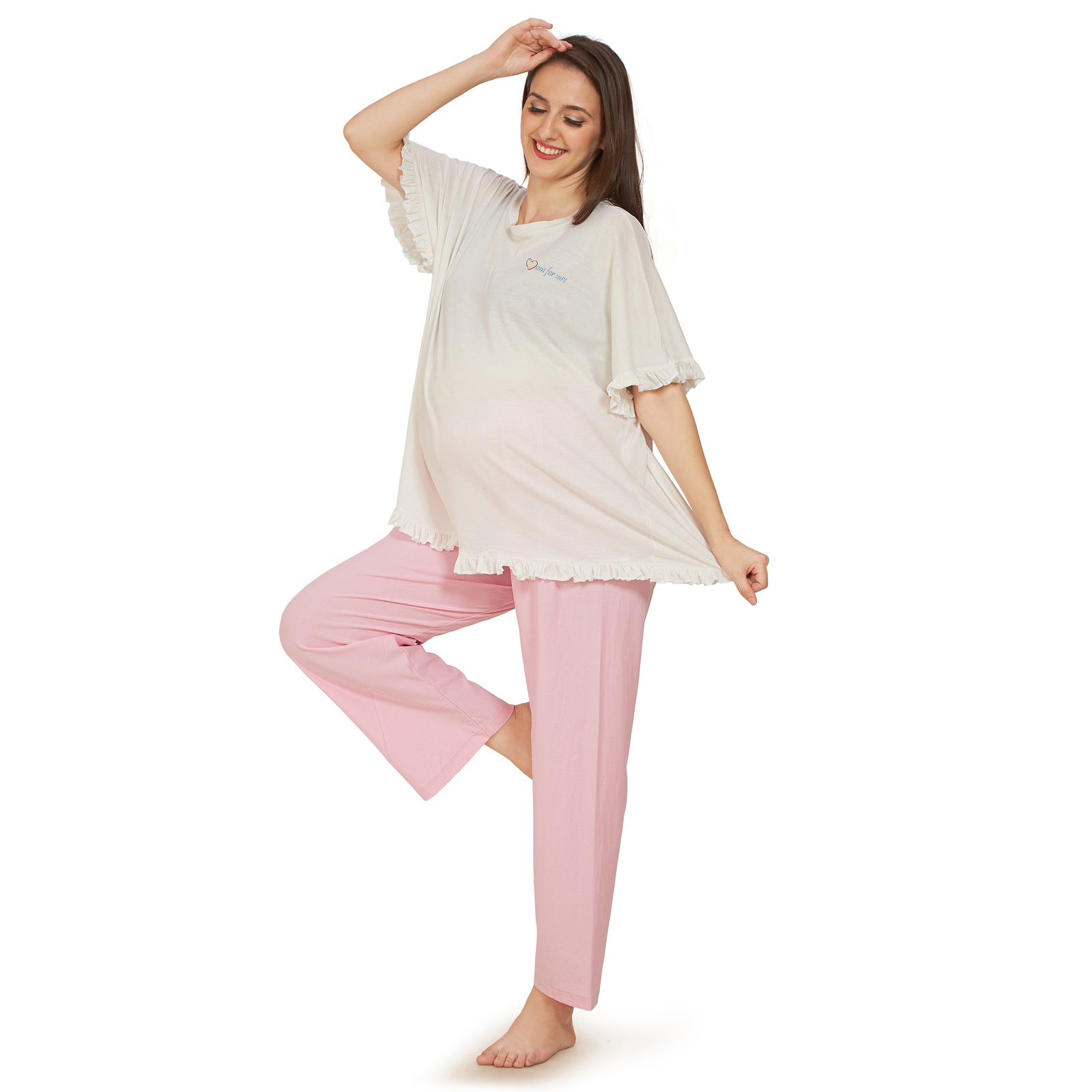 Cream Pink Cotton Maternity Top - Pink - Image 2