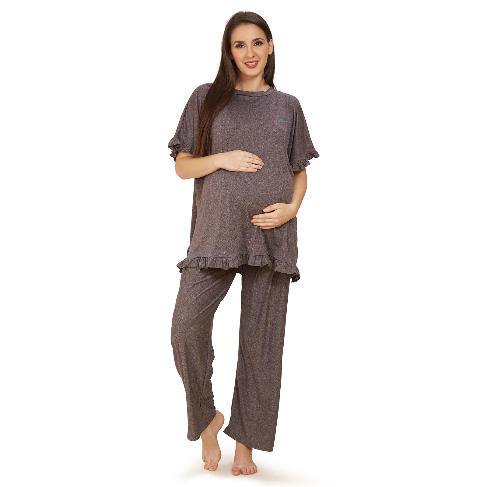 Dark Grey Cotton Maternity Shirt - Grey