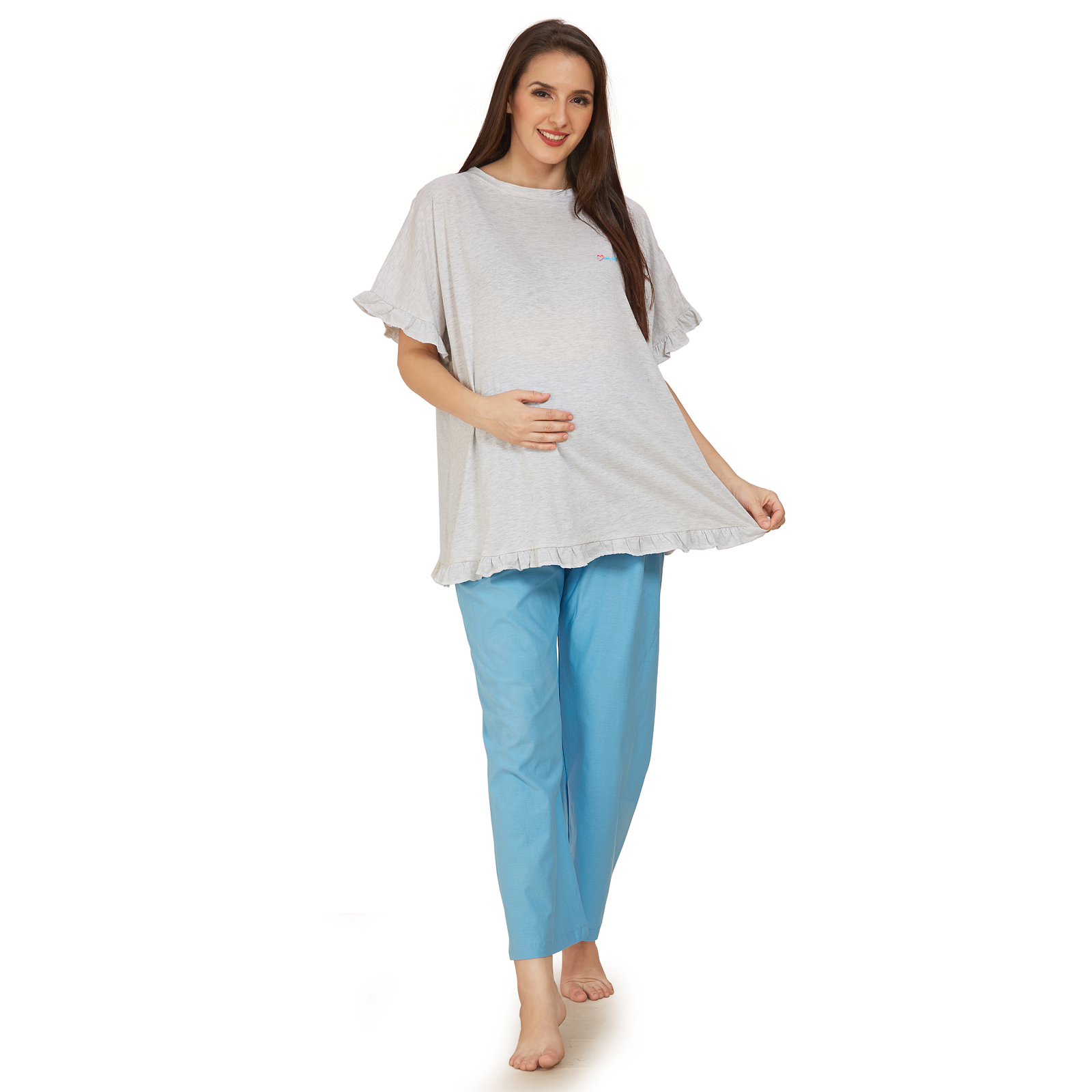 Light Grey Blue Maternity Shirt - Blue