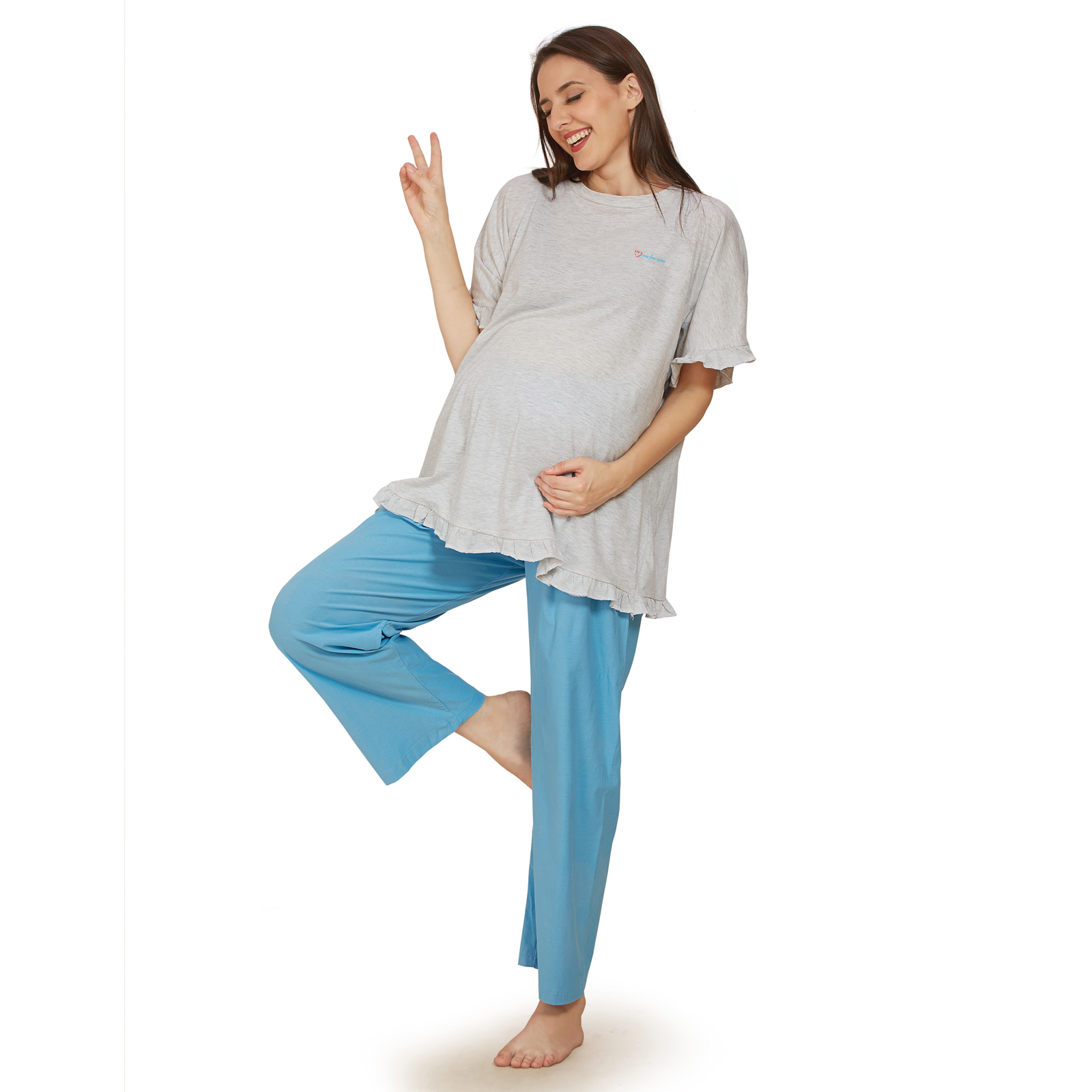 Light Grey Blue Maternity Shirt - Blue - Image 2