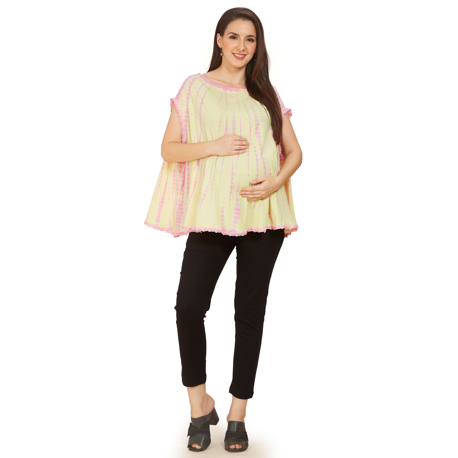Yellow Pink Tiedye Maternity Top - Pink