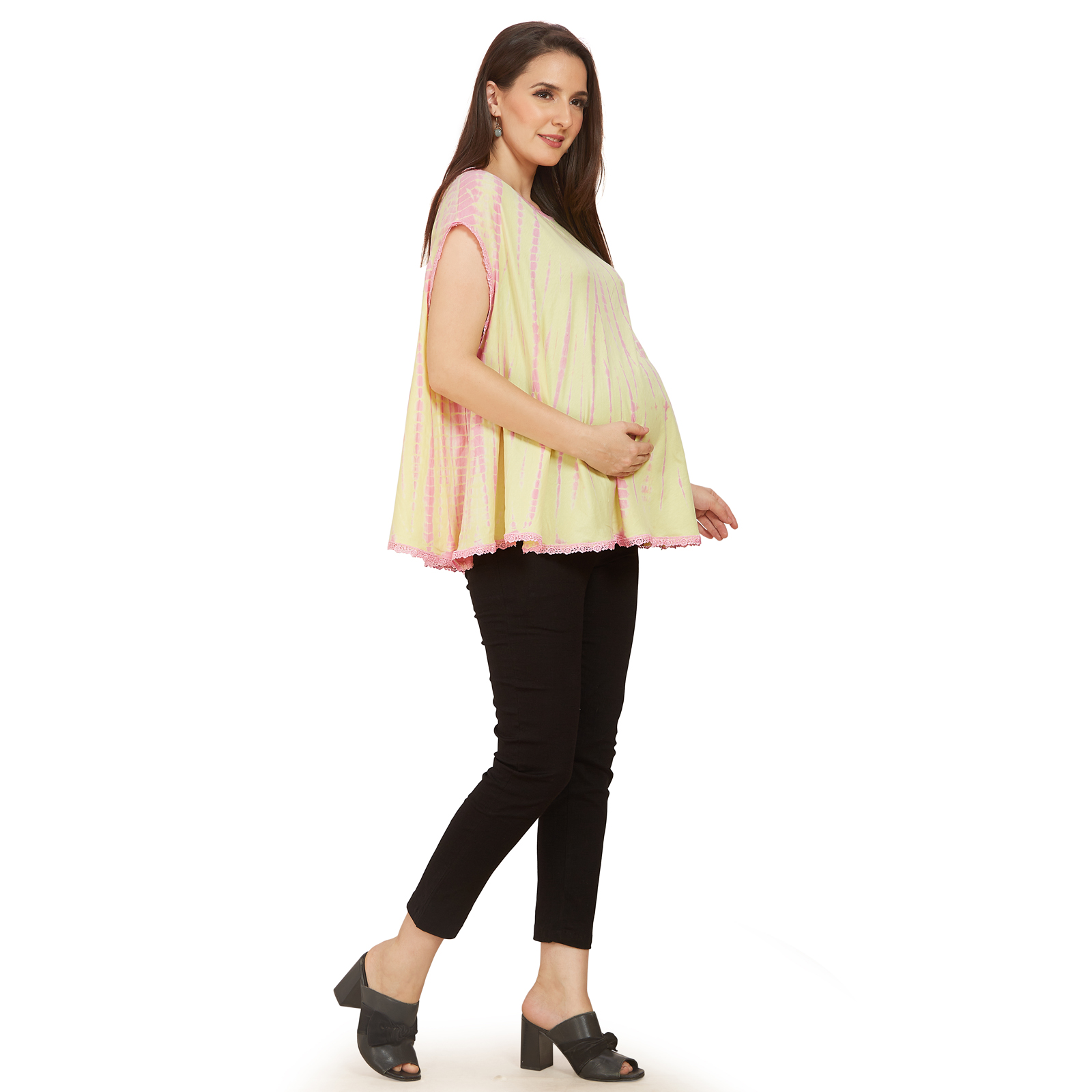Yellow Pink Tiedye Maternity Top - Pink - Image 2