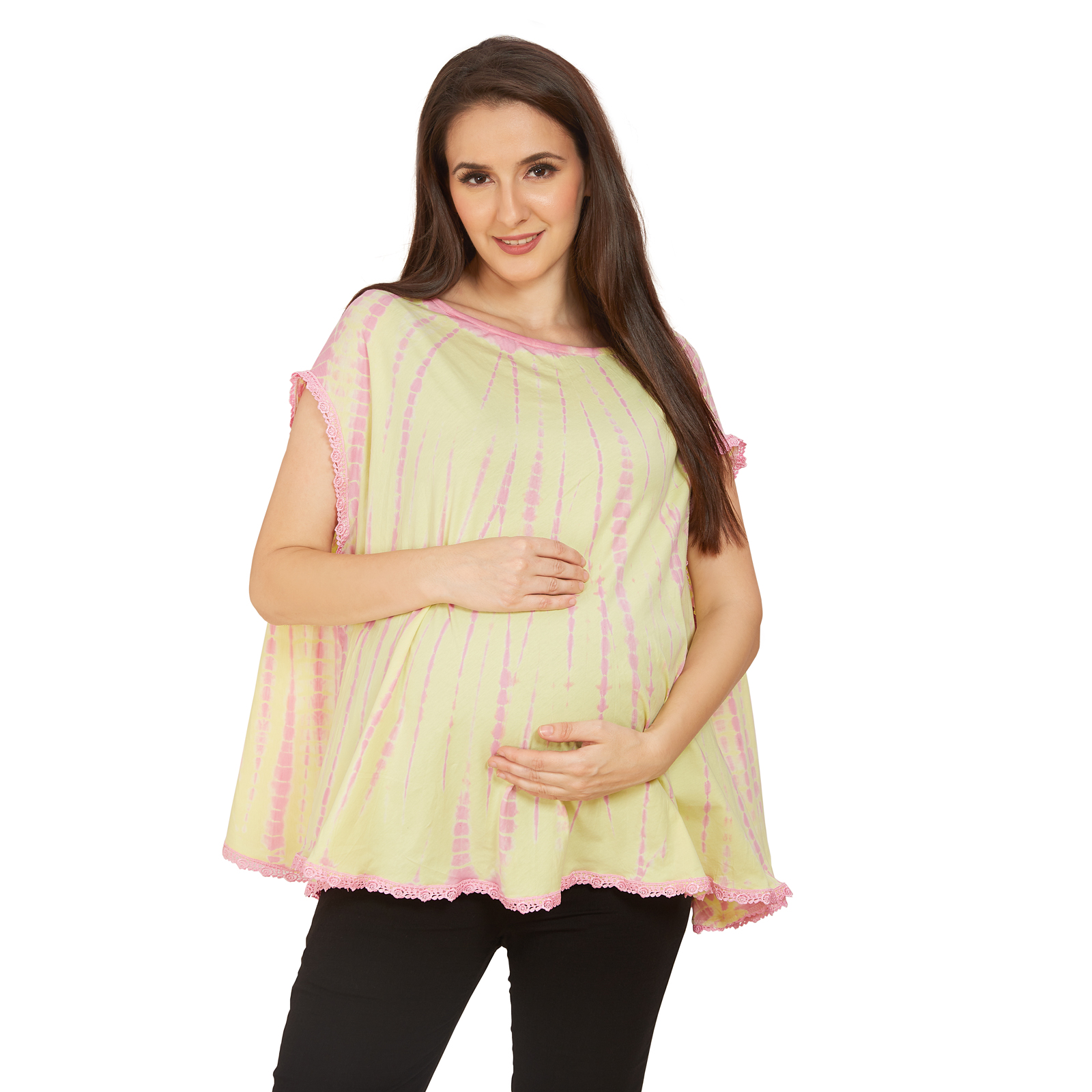 Yellow Pink Tiedye Maternity Top - Pink - Image 3