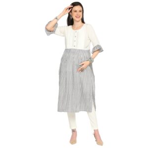 Rayon Cotton Striped Maternity Kurta - Grey