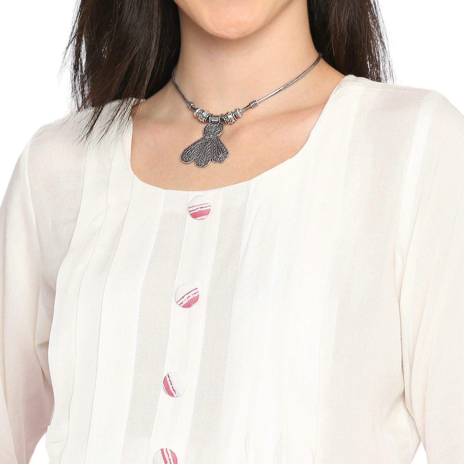 Rayon Cotton Striped Maternity Kurta - Pink - Image 3