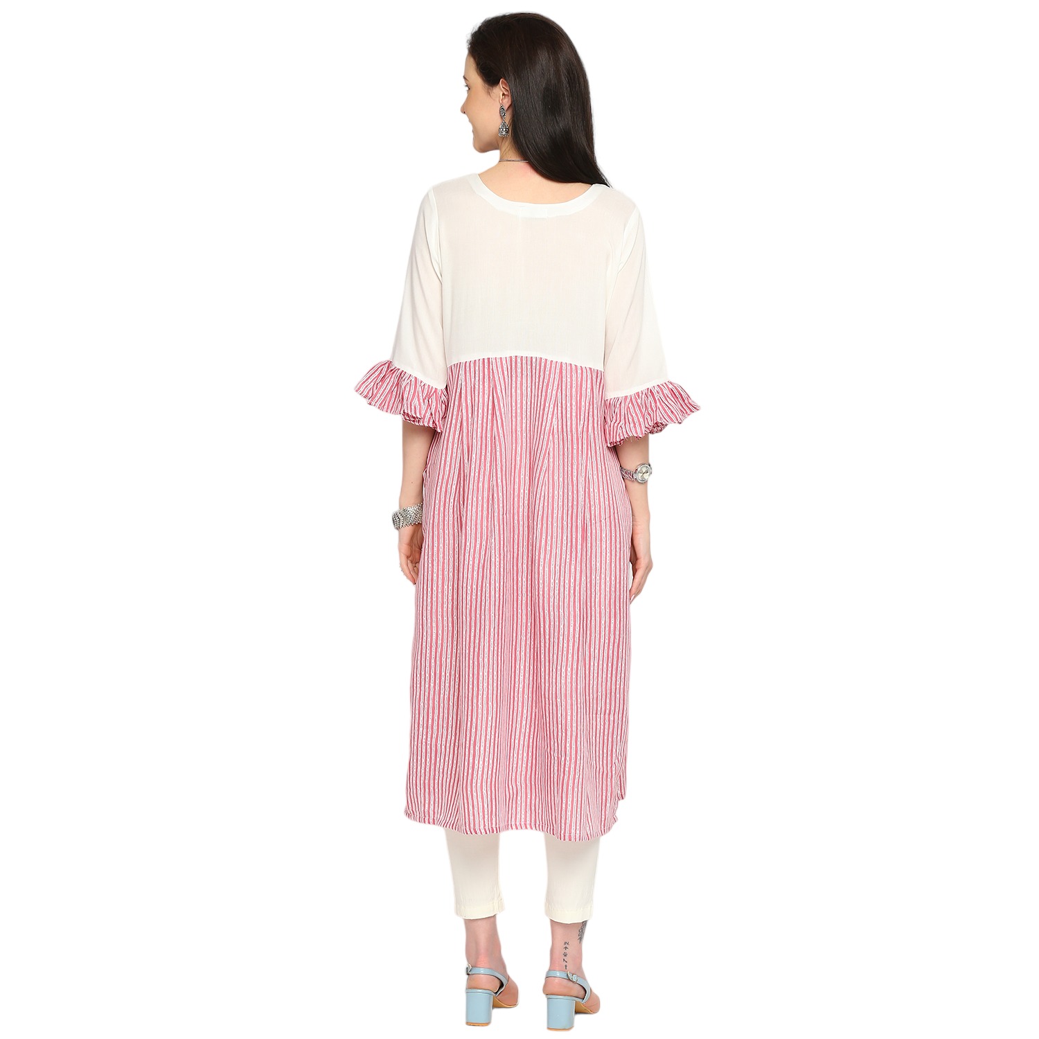 Rayon Cotton Striped Maternity Kurta - Pink - Image 5