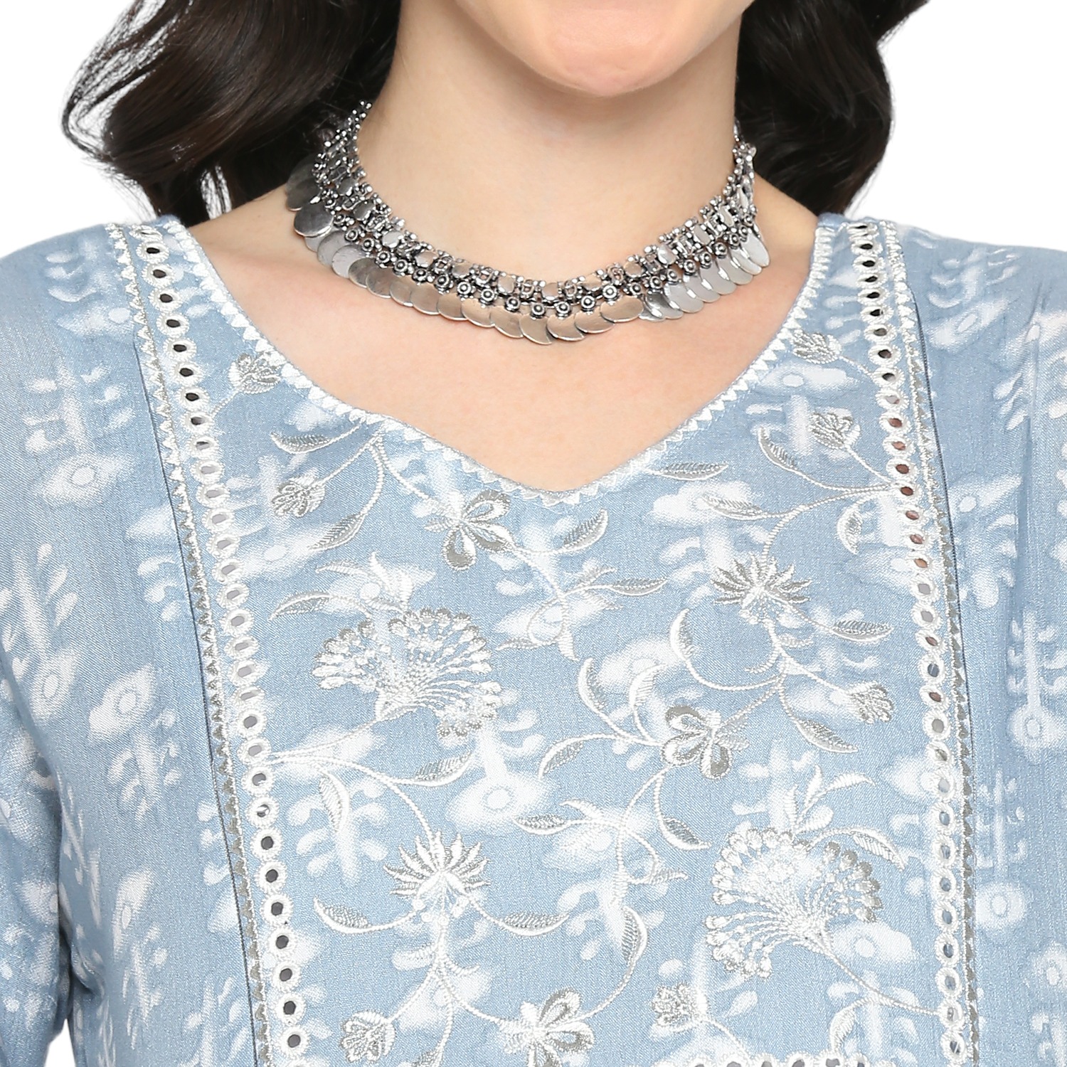 Ethnic Motif Printed Maternity Kurta - Blue - Image 3