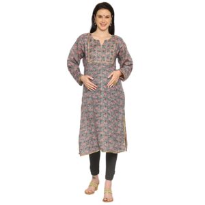 Cotton Slub Foil Maternity Kurta - Grey