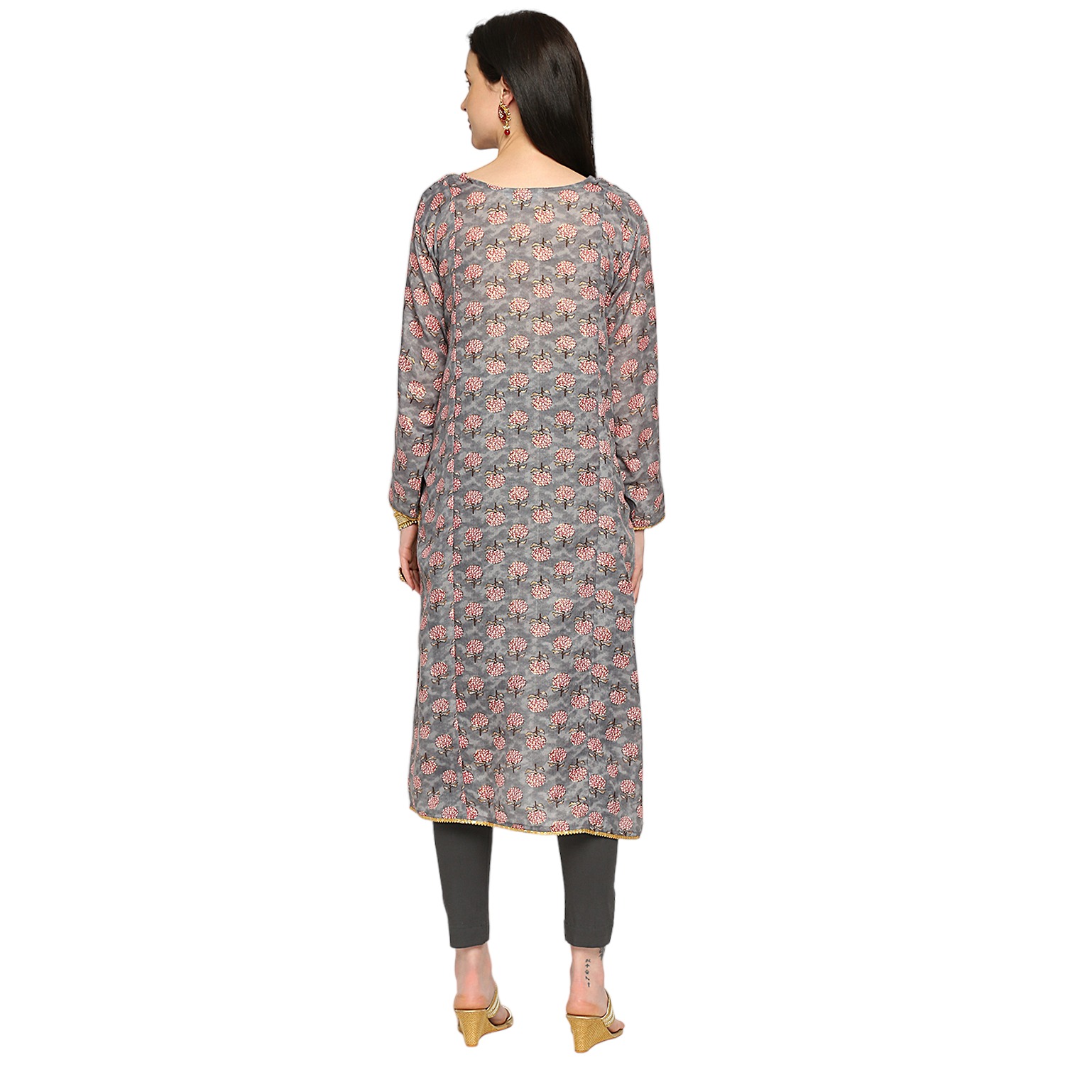 Cotton Slub Foil Maternity Kurta - Grey - Image 5