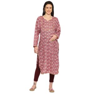 Cotton Slub Foil Maternity Kurta - Purple