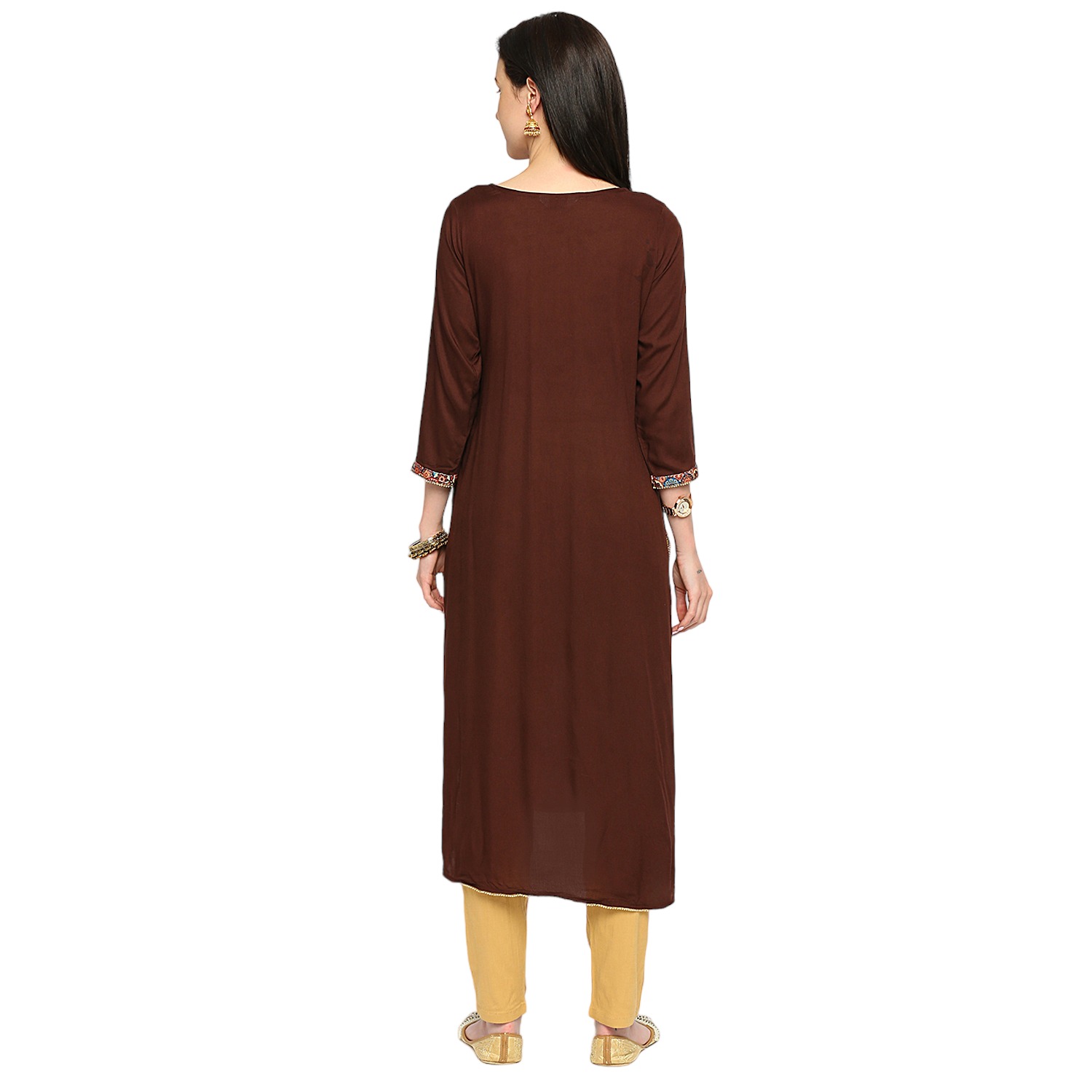 Rayon Solid Sleeve Maternity Kurta - Brown - Image 5