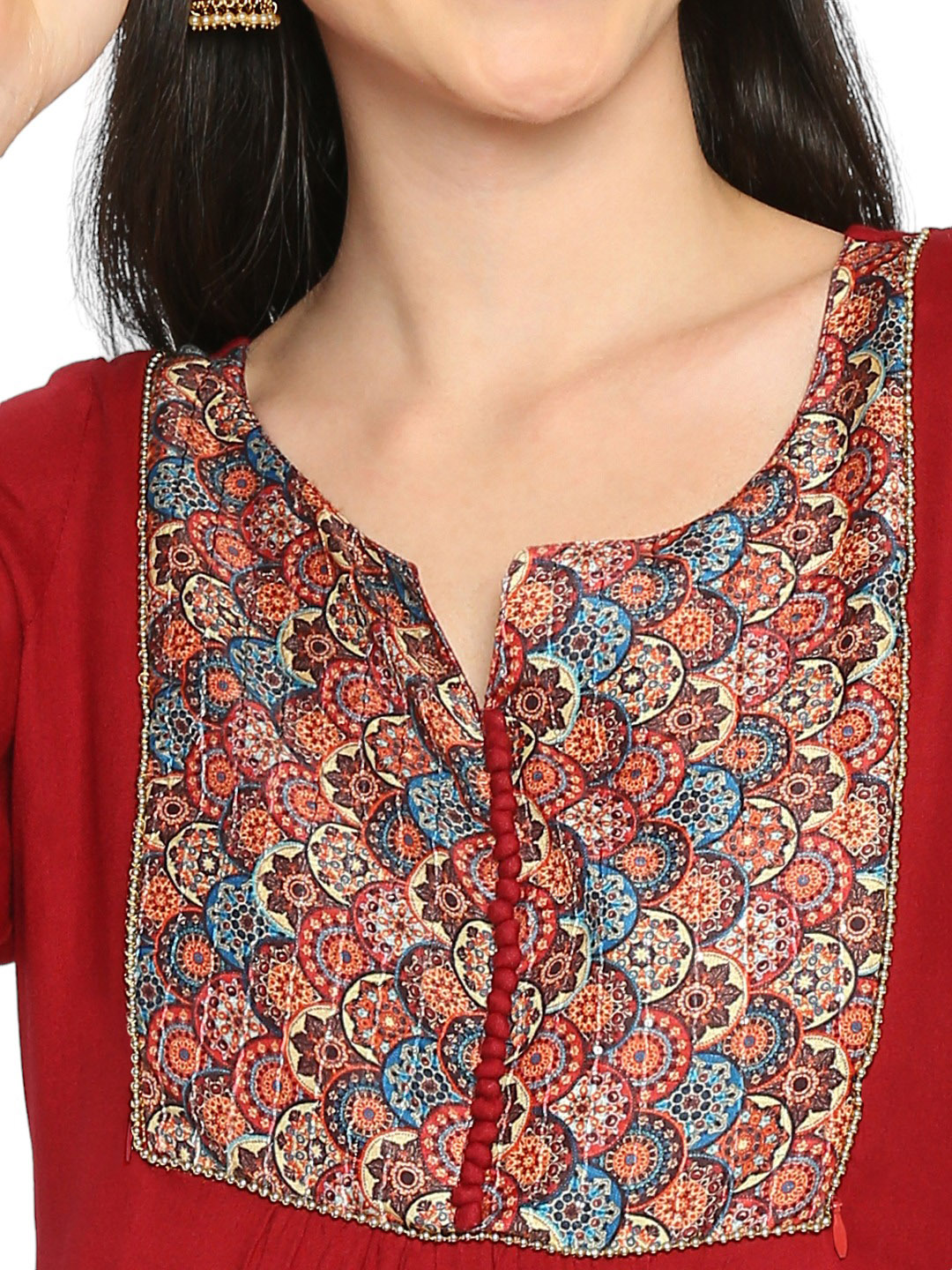 Rayon Solid Sleeve Maternity Kurta - Maroon - Image 3