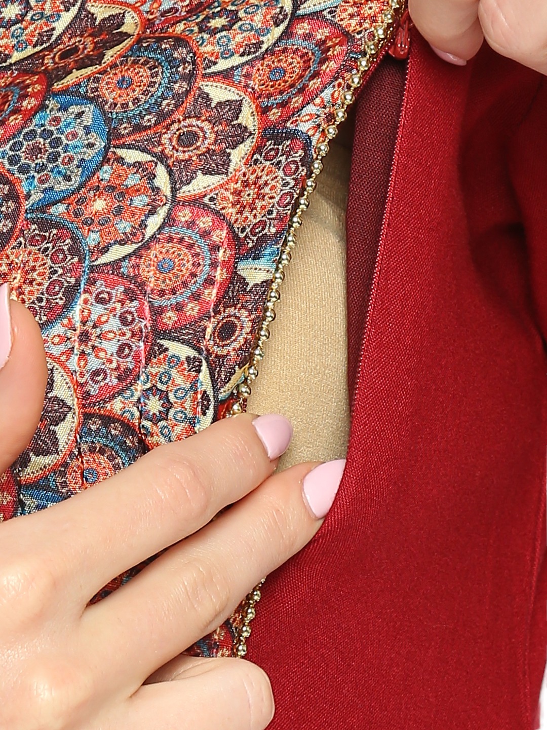 Rayon Solid Sleeve Maternity Kurta - Maroon - Image 4