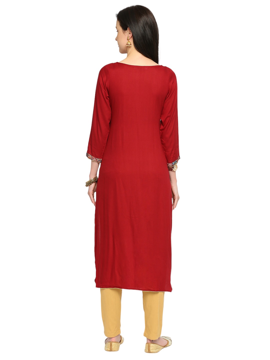Rayon Solid Sleeve Maternity Kurta - Maroon - Image 5
