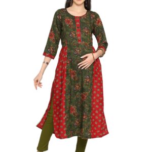 Floral Printed Rayon Maternity Kurta - Green