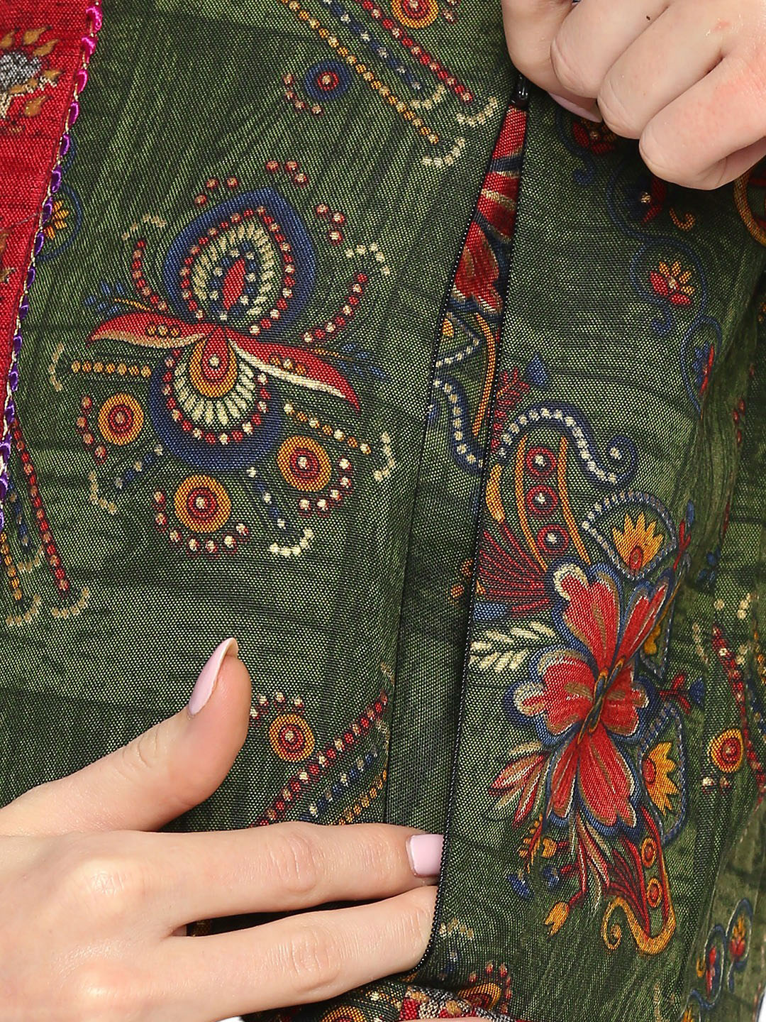 Floral Printed Rayon Maternity Kurta - Green - Image 4