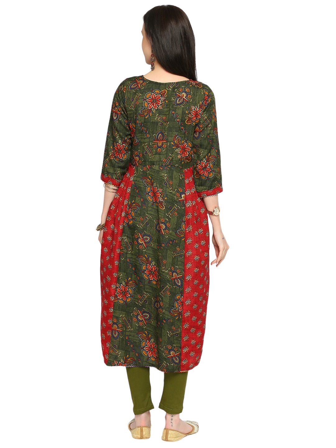 Floral Printed Rayon Maternity Kurta - Green - Image 5
