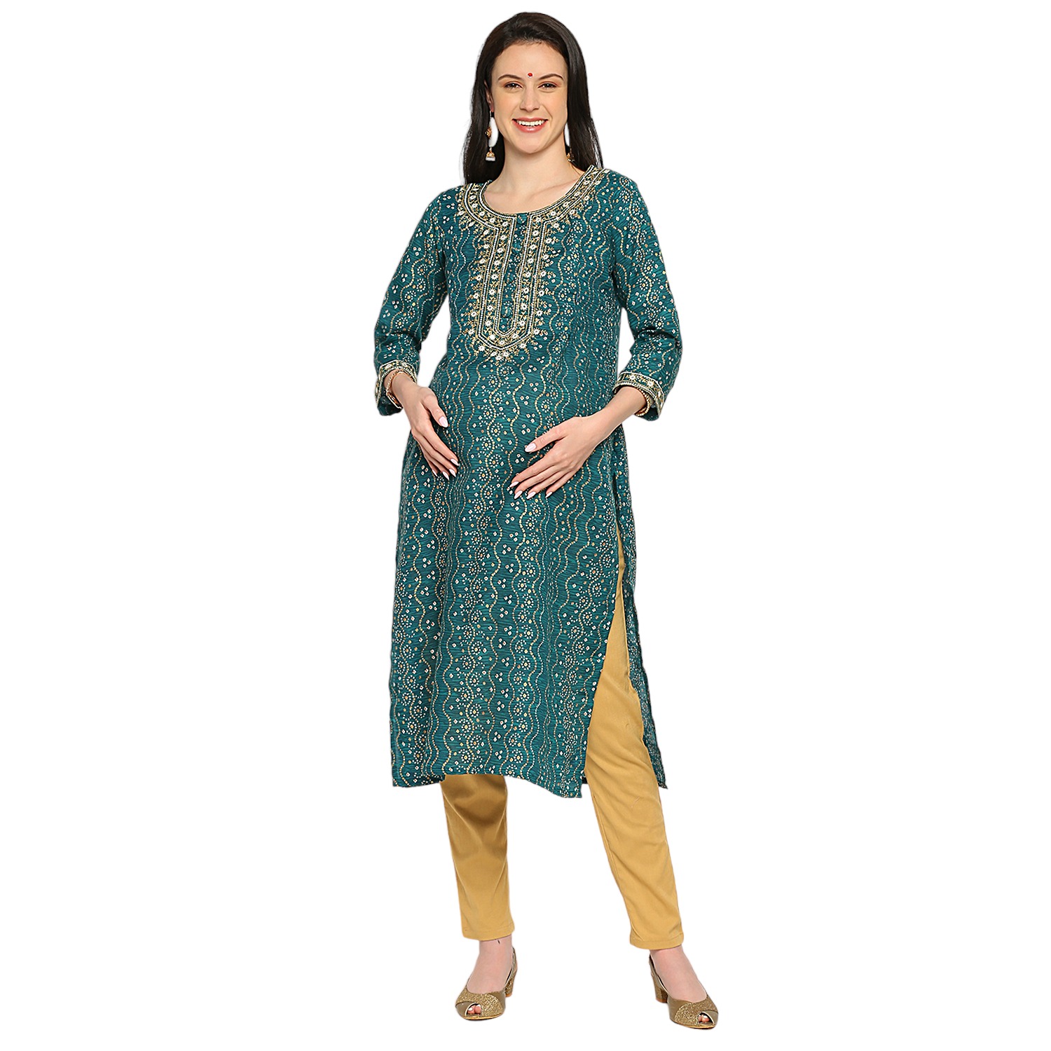 Pure Cotton Slub Maternity Kurta - Green